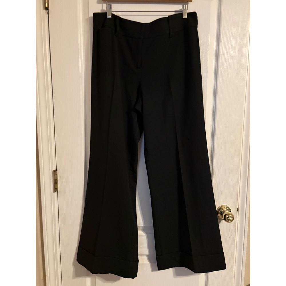 Ann Taylor LOFT Trousers Women 14 Black Excellent Wide Leg Cuffed Dress Pants